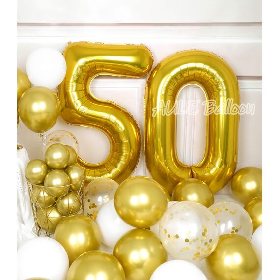 AULE Luftballon Zahl 50 Gold: XXL 101 cm Zahlen Folienballon Geburtstag Gold 50 Jahre 40 Zoll Helium Ballon Zahlenballon für Babyparty Jubiläum Deko