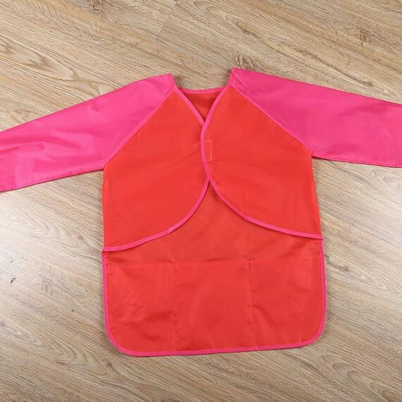 Amaza 2Pcs Malschürze Kinder, Wasserdicht Malkittel Kinder 2-8 Jahre, Bastelschürze mit Ärmeln und 3 Taschen, Klettverschluss (Blau & Rot)