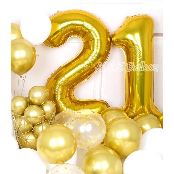 AULE Luftballon Zahl 12 Gold: XXL 101 cm Zahlen Folienballon Geburtstag Gold 21 Jahre 40 Zoll Helium Ballon Zahlenballon für Babyparty Jubiläum Deko