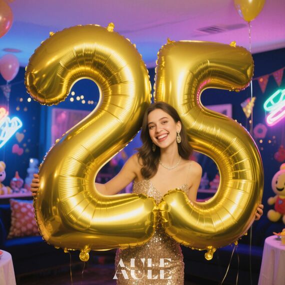 AULE Luftballon Zahl 25 Gold: XXL 101 cm Zahlen Folienballon Geburtstag Gold 52 Jahre 40 Zoll Helium Ballon Zahlenballon für Babyparty Jubiläum Deko