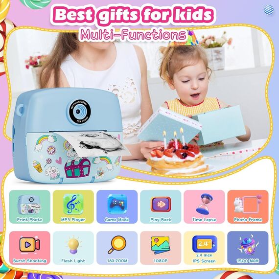 Sofortbildkamera Kinder,Kinderkamera Kompaktkameras 1080P HD Sofortdruck von Fotos,Geburtstagsgeschenk Weihnachten Geschenk Spielzeug ab 3 4 5 6 8 7 9 10 11 Jahre Mädchen Jungen 3 Rollen Fotopapier