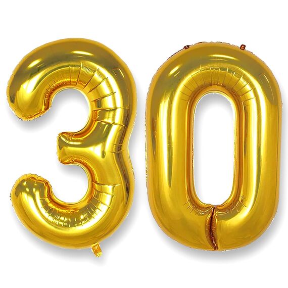 AULE Luftballon Zahl 30 Gold: XXL 101 cm Zahlen Folienballon Geburtstag Gold 30 Jahre 40 Zoll Helium Ballon Zahlenballon für Babyparty Jubiläum Deko