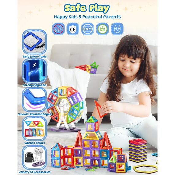 Theefun 100 Teile Magnetische Bausteine, Magnetbausteine Magnetspiel Magnete Kinder 3D STEM Montessori Lernspielzeug für Jungen & Mädchen 3–8 Jahre Weihnachtsgeschenke & Geburtstagsgeschenk