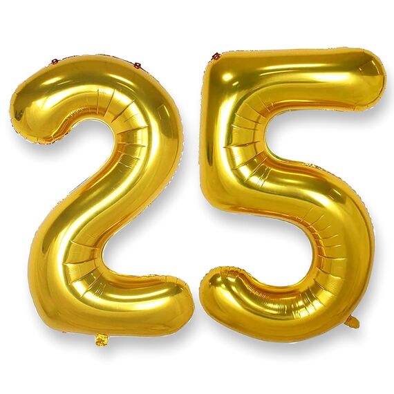 AULE Luftballon Zahl 25 Gold: XXL 101 cm Zahlen Folienballon Geburtstag Gold 52 Jahre 40 Zoll Helium Ballon Zahlenballon für Babyparty Jubiläum Deko