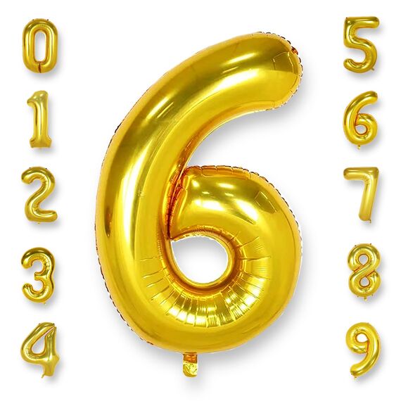 AULE Luftballon Zahl 6 Gold: XXL 101 cm Folienballon Geburtstag Gold 6 Jahre Zahlen 40 Zoll Helium Ballon Zahlenballon für Babyparty Jubiläum Deko