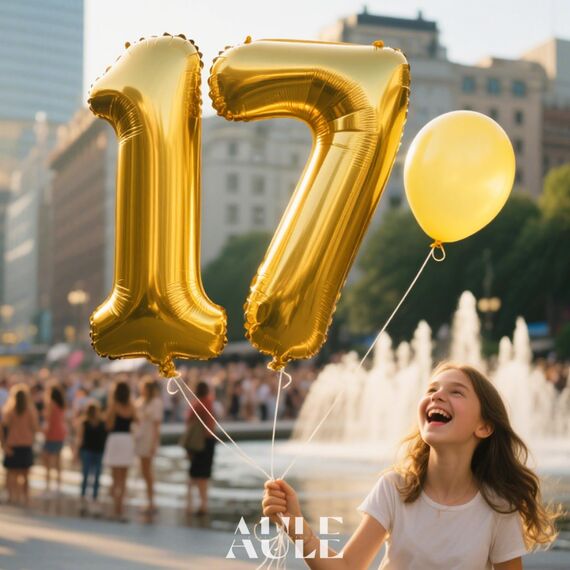AULE Luftballon Zahl 17 Gold: XXL 101 cm Zahlen Folienballon Geburtstag Gold 71 Jahre 40 Zoll Helium Ballon Zahlenballon für Babyparty Jubiläum Deko