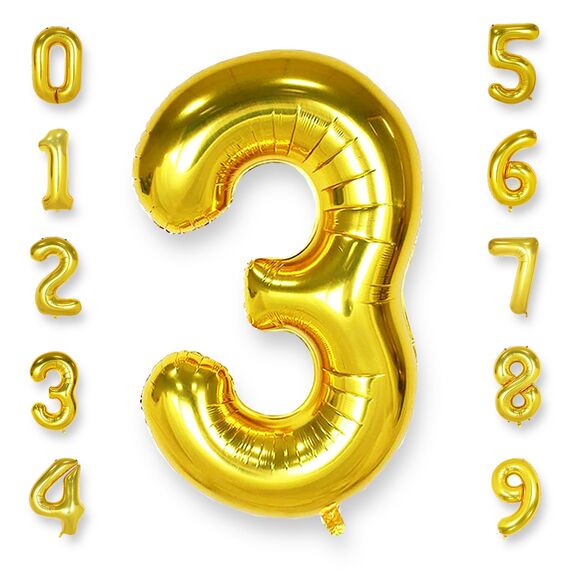 AULE Luftballon Zahl 3 Gold: XXL 101 cm Zahlen Folienballon Geburtstag Gold 3 Jahre 40 Zoll Helium Ballon Zahlenballon für Babyparty Jubiläum Deko
