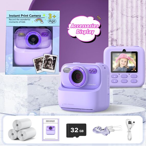 Upgrade Kinderkamera Sofortdruck für Jungen und Mädchen, 1080P HD Dual-Linse Selfie Digitalkamera mit Druckpapier, Weihnachten Geburtstag Geschenke Spielzeug für Kleinkind und Jugendliche