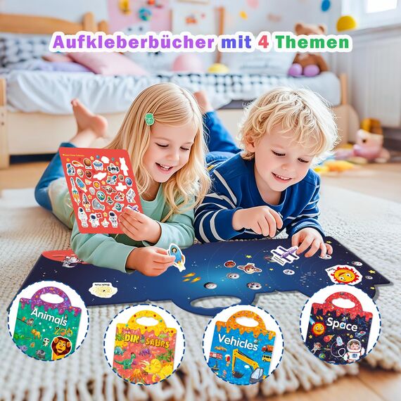 GUYUCOM 4 Pack Wiederverwendbares 3D-Stickerbuch für Kinder, Tragbar, Wasserdicht, Geeignet für Jungen und Mädchen ab 2 Jahren, Kinder Geschenk Spielzeug für 2 3 4 5 jahre