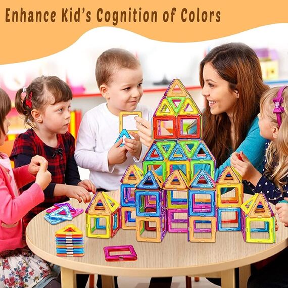 Magnetische Bausteine 48PCS Kinder Magnetbausteine Spielzeug ab 3 4 5 6 Jahre alte Mädchen Junge, Magnetspiel Lernspiele Kinderspielzeug für Kinder im Alter von 3-6, Weihnachten Geburtstagsgeschenke