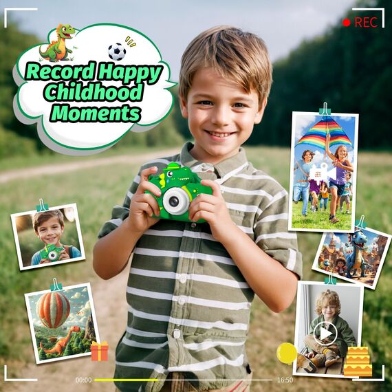 Kinderkamera, Dinosaurier Selfie Digital Kamera mit 32GB Karte, Weihnachts Geburtstagsgeschenk für Jungen und Mädchen, 1080P HD Kinder Kamera, Geschenke Spielzeug für 3 4 5 6 7 8 9 10 11 12 Jahre