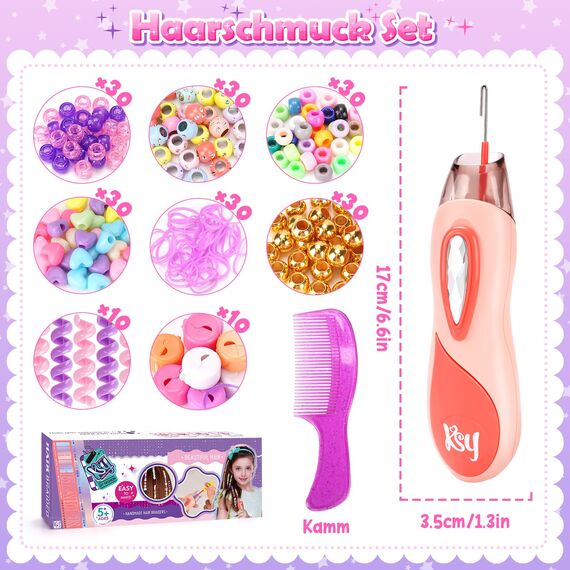 Geschenk Mädchen 6 7 8 9 10 Jahre: Kinder Spielzeug ab 5-12 Jahre Haarschmuck Mädchen, Haarflechtmaschine Geburtstagsgeschenk 5-6-7-8 Jahre Kinder, DIY Haarperlen Flechthilfe Haardekorations Set
