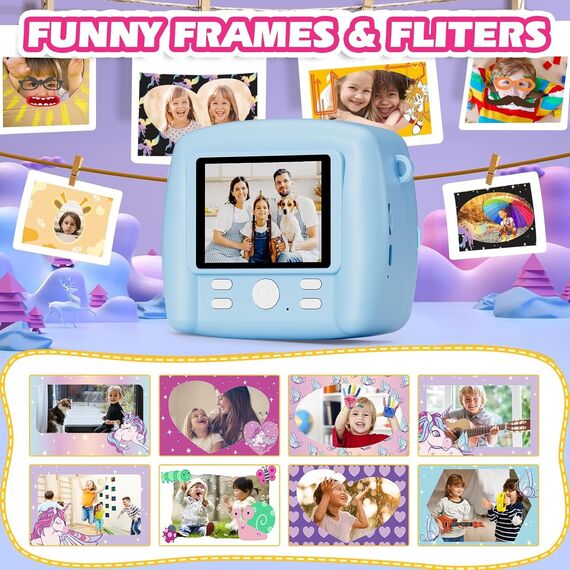 Sofortbildkamera Kinder,Kinderkamera Kompaktkameras 1080P HD Sofortdruck von Fotos,Geburtstagsgeschenk Weihnachten Geschenk Spielzeug ab 3 4 5 6 8 7 9 10 11 Jahre Mädchen Jungen 3 Rollen Fotopapier