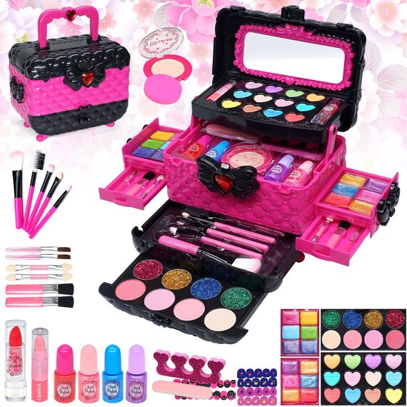 Kinderschminke Set Mädchen Spielzeug Geschenke - Waschbar Schminkkoffer Kinder, Schminke Kinder Make Up Set Spiele, Prinzessin Weihnachts Geburtstags Geschenke für Mädchen 4 5 6 7 8 9 10 11 12 Jahre