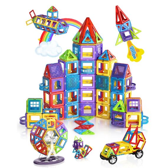 Theefun 100 Teile Magnetische Bausteine, Magnetbausteine Magnetspiel Magnete Kinder 3D STEM Montessori Lernspielzeug für Jungen & Mädchen 3–8 Jahre Weihnachtsgeschenke & Geburtstagsgeschenk