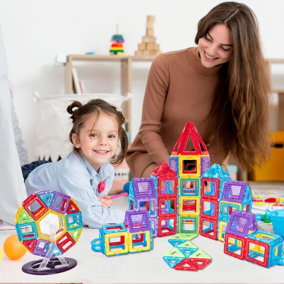 Theefun 100 Teile Magnetische Bausteine, Magnetbausteine Magnetspiel Magnete Kinder 3D STEM Montessori Lernspielzeug für Jungen & Mädchen 3–8 Jahre Weihnachtsgeschenke & Geburtstagsgeschenk