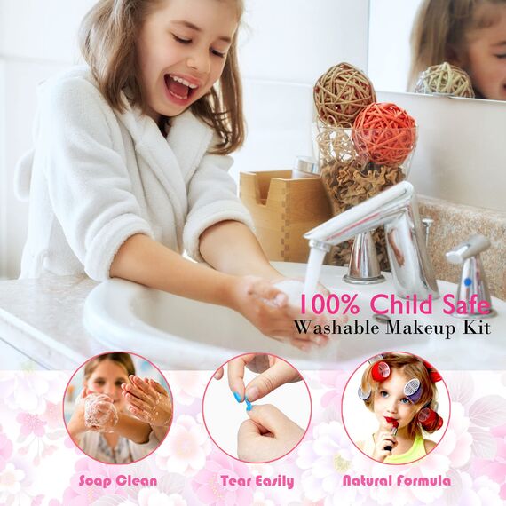 Kinderschminke Set Mädchen Spielzeug Geschenke - Waschbar Schminkkoffer Kinder, Schminke Kinder Make Up Set Spiele, Prinzessin Weihnachts Geburtstags Geschenke für Mädchen 4 5 6 7 8 9 10 11 12 Jahre