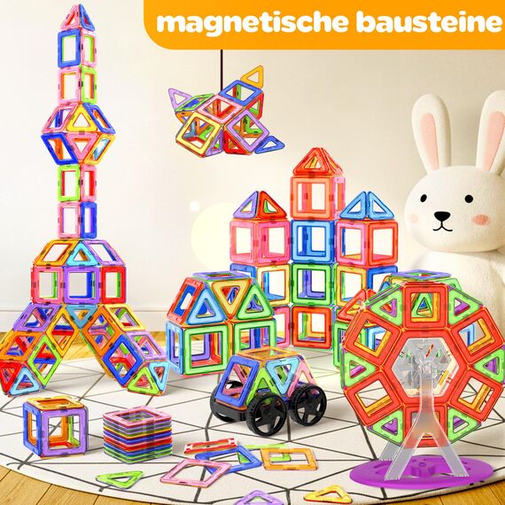 COOLJOYA Magnetische Bausteine 136 Teile, Magnetspiel STEM Magnetbausteine, Montessori Spielzeug ab 3 Jahre, Magnete Kinder ab 3 4 5 6 7 Jahren, Ostern Geschenk für Kinder Jungen Mädchen