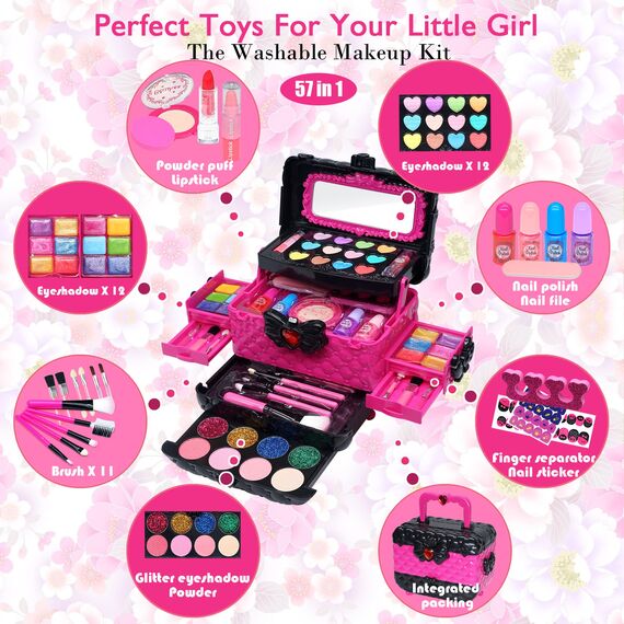 Kinderschminke Set Mädchen Spielzeug Geschenke - Waschbar Schminkkoffer Kinder, Schminke Kinder Make Up Set Spiele, Prinzessin Weihnachts Geburtstags Geschenke für Mädchen 4 5 6 7 8 9 10 11 12 Jahre