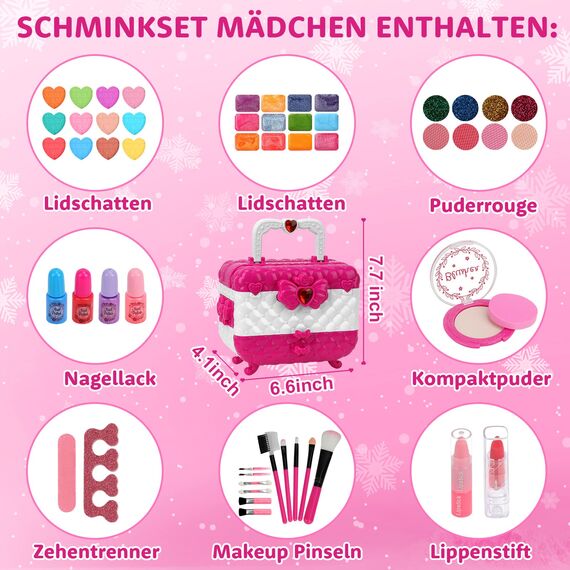 Kinderschminke Makeup Set Schminkkoffer Mädchen Spielzeug - Waschbar Schminke Kinder Make Up Set, Geburtstagsgeschenke für Mädchen 3 4 5 6 7 8 9 10 Jahre