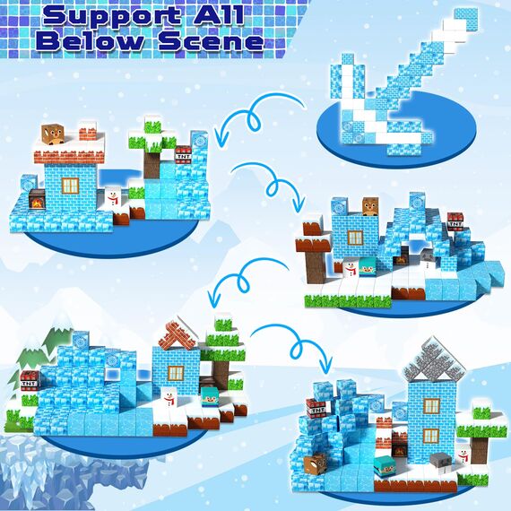 Goody King Magnetische Bausteine mit 100 Pcs Magnetwürfel Bauen Deine Eis und Schneewelt Montessori Magnetspielzeug ab 4 5 6 7 8 9 Jahre Junge und Mädchen Magnetic Building Blocks Geschenke für Kinder
