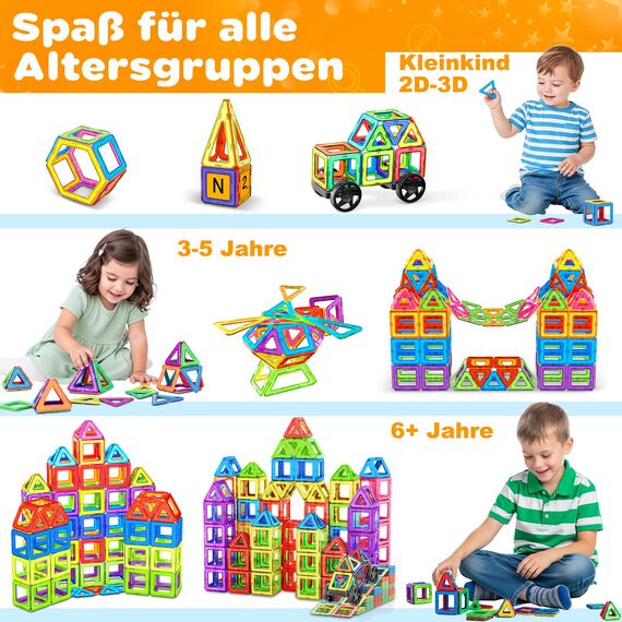 COOLJOYA Magnetische Bausteine 136 Teile, Magnetspiel STEM Magnetbausteine, Montessori Spielzeug ab 3 Jahre, Magnete Kinder ab 3 4 5 6 7 Jahren, Ostern Geschenk für Kinder Jungen Mädchen