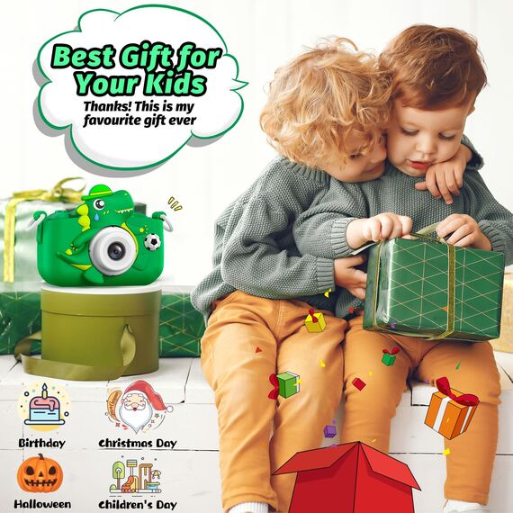 Kinderkamera, Dinosaurier Selfie Digital Kamera mit 32GB Karte, Weihnachts Geburtstagsgeschenk für Jungen und Mädchen, 1080P HD Kinder Kamera, Geschenke Spielzeug für 3 4 5 6 7 8 9 10 11 12 Jahre