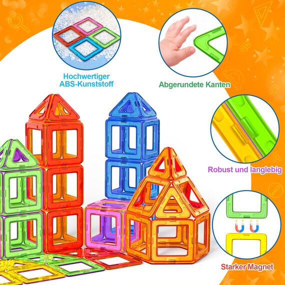 COOLJOYA Magnetische Bausteine 136 Teile, Magnetspiel STEM Magnetbausteine, Montessori Spielzeug ab 3 Jahre, Magnete Kinder ab 3 4 5 6 7 Jahren, Ostern Geschenk für Kinder Jungen Mädchen