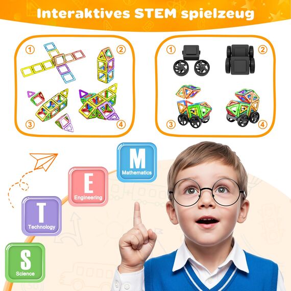 COOLJOYA Magnetische Bausteine 136 Teile, Magnetspiel STEM Magnetbausteine, Montessori Spielzeug ab 3 Jahre, Magnete Kinder ab 3 4 5 6 7 Jahren, Ostern Geschenk für Kinder Jungen Mädchen