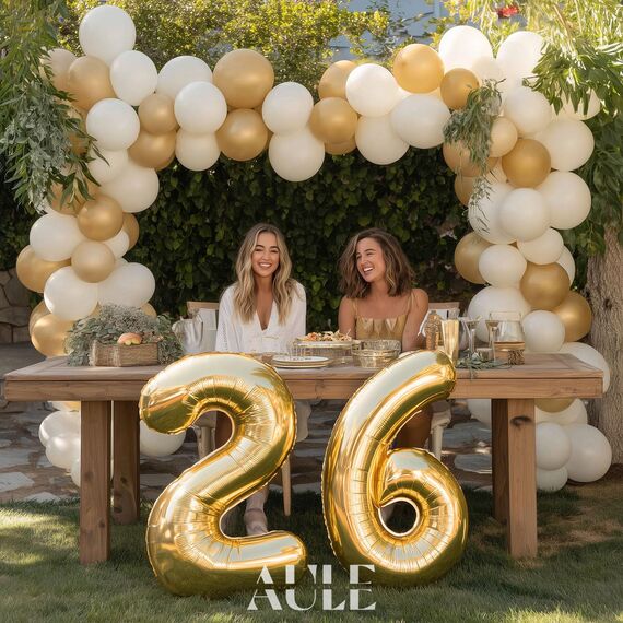 AULE Luftballon Zahl 26 Gold: XXL 101 cm Folienballon Geburtstag Gold 62 Jahre Zahlen 40 Zoll Helium Ballon Kinder Junge Mädchen Zahlenballon für Babyparty Jubiläum Deko