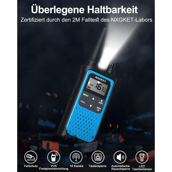 Walkie Talkie PMR446 Lizenzfrei Funkgeräte für Erwachsene Kinder,NXGKET ZX-808 Walki Talki Aufladbar mit 1800mAh Akku, 5km Reichweite 16 KanäLe mit Drehknopf für Abenteuer im Freien, Camping, Wandern