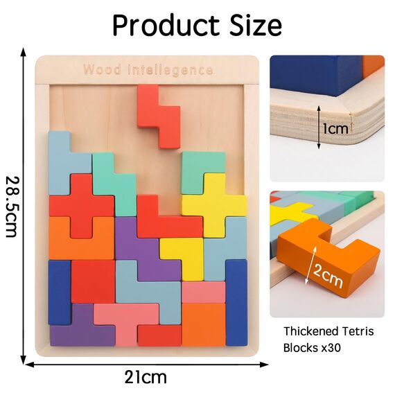 VORHOT Tetris 3D-Puzzle aus Holz, für Kinder, Intelligenz, Puzzle, mit 30 bunten russischen Blockformen, Montessori Puzzle 3 4 5 Jahre, Gehirn mit Kopf, STEM, Lernspiele, Geschenk für Jungen und