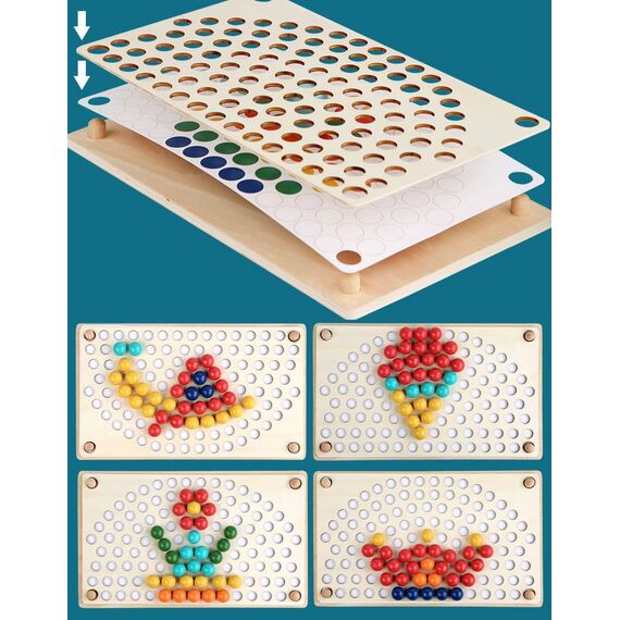 KidMigo Montessori Spielzeug, Rainbow Bead Game, Holz Clip Brettspiel, Puzzle Board, Kinder Hände Augen Gehirn Training, Ab 3 Jahr, Vorschule Geschenk für 3 4 5 6 Jahre