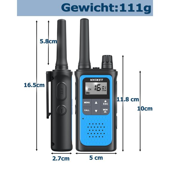 Walkie Talkie PMR446 Lizenzfrei Funkgeräte für Erwachsene Kinder,NXGKET ZX-808 Walki Talki Aufladbar mit 1800mAh Akku, 5km Reichweite 16 KanäLe mit Drehknopf für Abenteuer im Freien, Camping, Wandern