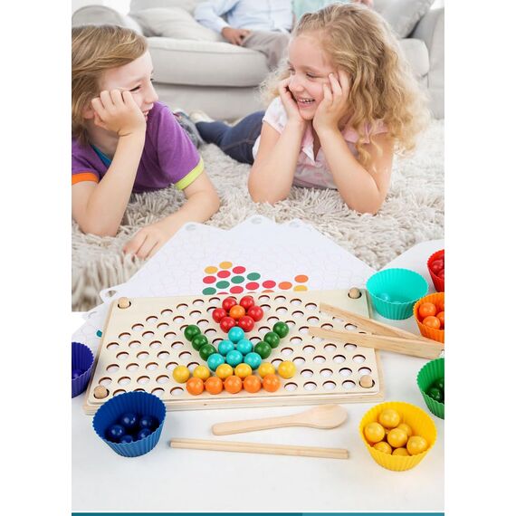KidMigo Montessori Spielzeug, Rainbow Bead Game, Holz Clip Brettspiel, Puzzle Board, Kinder Hände Augen Gehirn Training, Ab 3 Jahr, Vorschule Geschenk für 3 4 5 6 Jahre