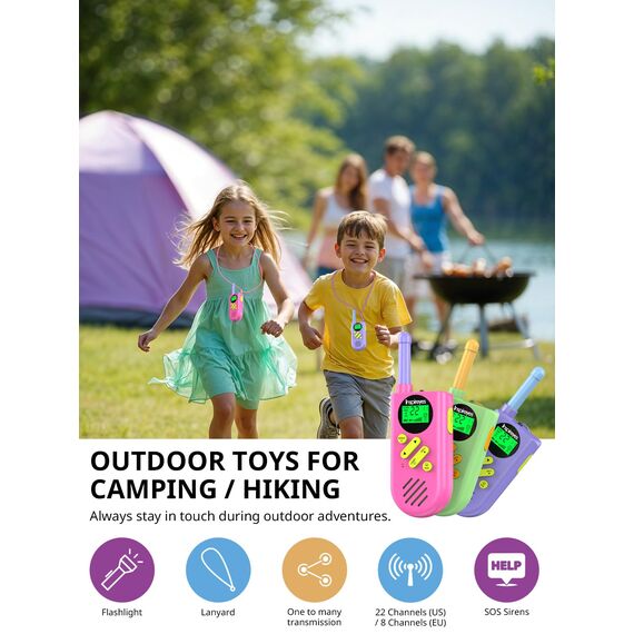 Inspireyes Walkie Talkie Kinder Aufladbar, 48 Stunden Arbeitszeit, 8 Kanäle 2-Wege-Radio, Geschenke für Jungen Mädchen, Outdoor Wandern Camping, 3-12 Jahre altes Spielzeug