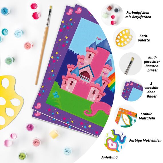 Ravensburger CreArt 27774 - Bunte Einhornwelt - Malen nach Zahlen Einhörner für Kinder ab 5 Jahre, Malset mit Rahmen, Pinsel und Acrylfarben, Geschenk für Mädchen und Jungen