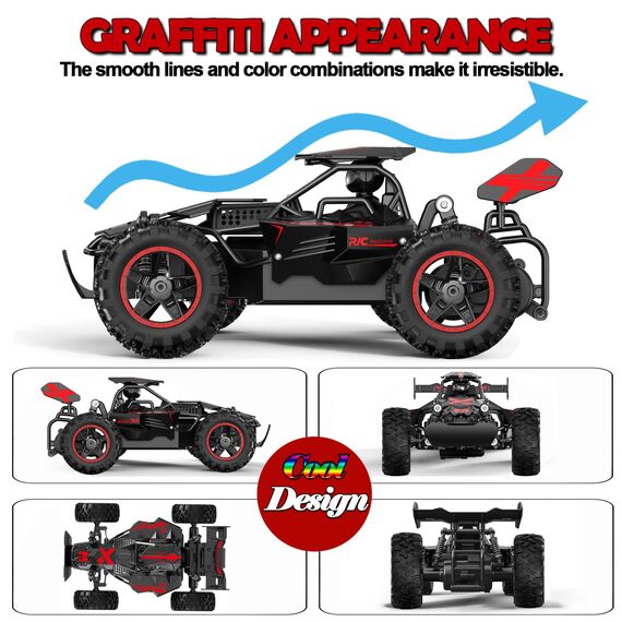 SZJJX Ferngesteuertes Auto ab 3 4 5 6 7 8+ Jahre Kinder,2.4Ghz RC Auto Spielzeug mit LED-Leuchten,Alloy Gehäuse,15+KM/H Rennauto Ferngesteuert,2WD RC Car Crawler Geschenk Mädchen Junge Schwarz Rot