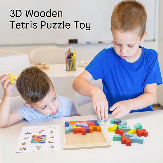 VORHOT Tetris 3D-Puzzle aus Holz, für Kinder, Intelligenz, Puzzle, mit 30 bunten russischen Blockformen, Montessori Puzzle 3 4 5 Jahre, Gehirn mit Kopf, STEM, Lernspiele, Geschenk für Jungen und