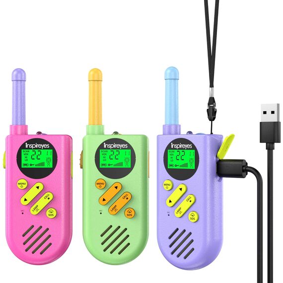 Inspireyes Walkie Talkie Kinder Aufladbar, 48 Stunden Arbeitszeit, 8 Kanäle 2-Wege-Radio, Geschenke für Jungen Mädchen, Outdoor Wandern Camping, 3-12 Jahre altes Spielzeug