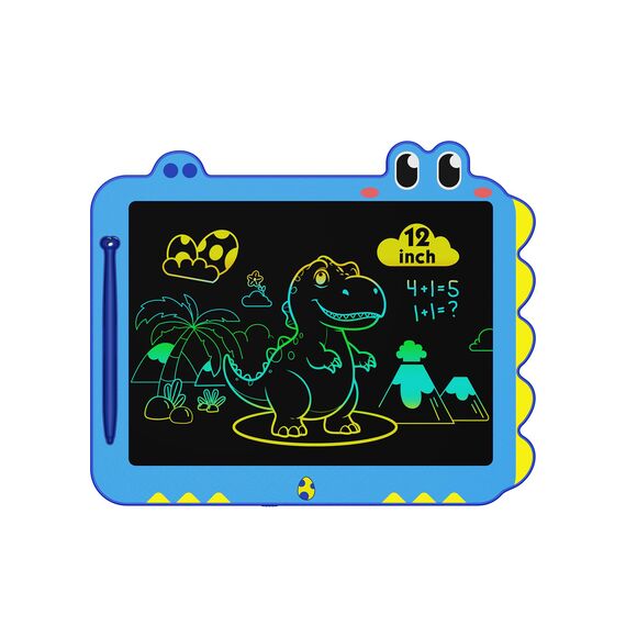 ORSEN LCD Schreibtafel Spielzeug ab 3 4 5 6 7 8 Jahre alt Junge Mädchen, 12 Zoll Bildschirm Zeichenbrett Maltafel, Dinosaurier (Blau)