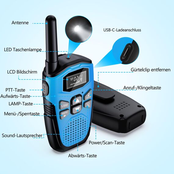 NXGKET Walkie Talkie 4er Set, Walkie Talkie Aufladbar für Erwachsene Kinder Funkgeräte,Große Reichweite 5km Walki Talki mit Li-ion Akku,Walkie Talkies VOX Taschenlampe für Freien, Camping, Wandern