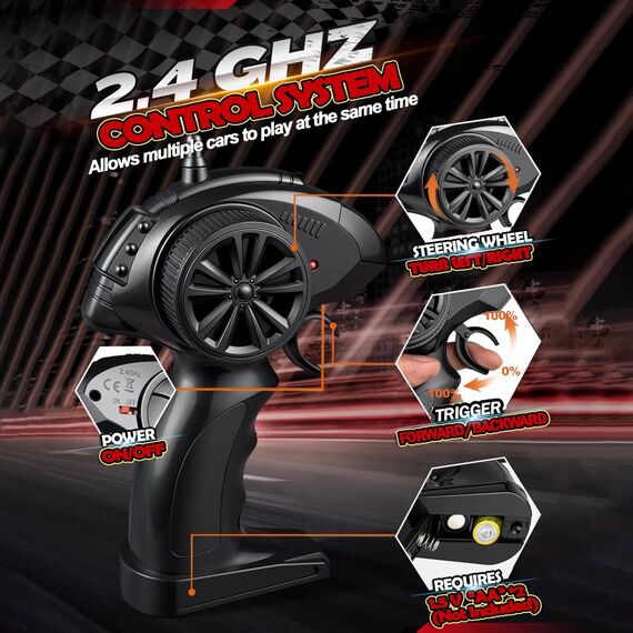 SZJJX Ferngesteuertes Auto ab 3 4 5 6 7 8+ Jahre Kinder,2.4Ghz RC Auto Spielzeug mit LED-Leuchten,Alloy Gehäuse,15+KM/H Rennauto Ferngesteuert,2WD RC Car Crawler Geschenk Mädchen Junge Schwarz Rot