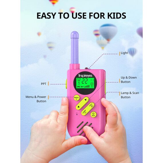 Inspireyes Walkie Talkie Kinder Aufladbar, 48 Stunden Arbeitszeit, 8 Kanäle 2-Wege-Radio, Geschenke für Jungen Mädchen, Outdoor Wandern Camping, 3-12 Jahre altes Spielzeug