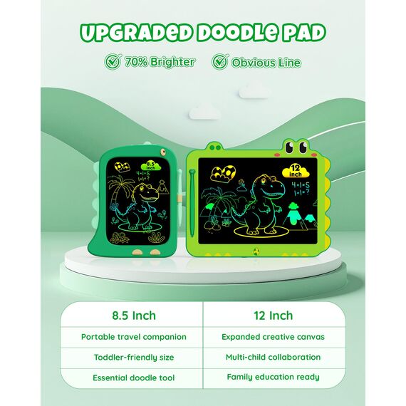 ORSEN LCD Schreibtafel Spielzeug ab 3 4 5 6 7 8 Jahre alt Junge Mädchen, 12-Zoll Bildschirm Zeichenbrett Maltafel, Dinosaurier(Grün)