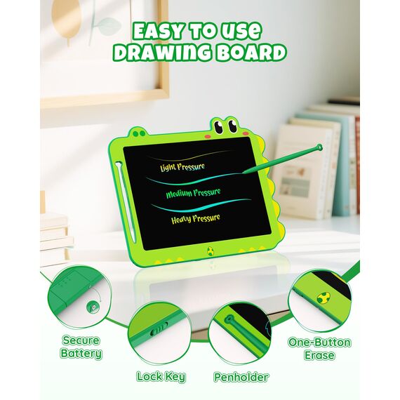 ORSEN LCD Schreibtafel Spielzeug ab 3 4 5 6 7 8 Jahre alt Junge Mädchen, 12-Zoll Bildschirm Zeichenbrett Maltafel, Dinosaurier(Grün)