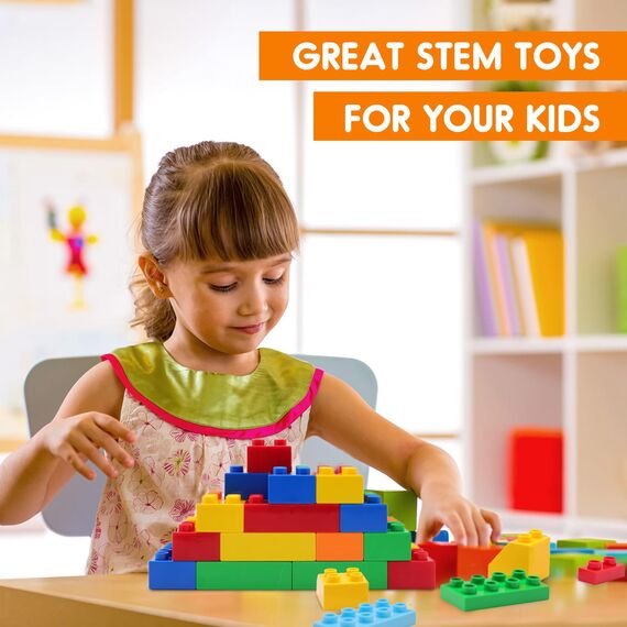HIUME 83-teiliges Set Große Bausteine für Kleinkinder (81 Steine + 2 Grundplatten) | Kompatibel mit Allen großen Marken | Bunte Mischung in 7 Farben | STEM Lernspielzeug ab 3 Jahren