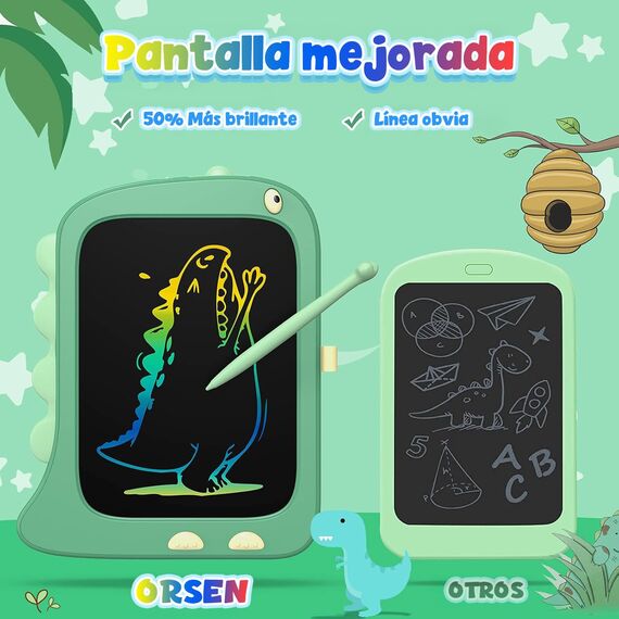 ORSEN LCD Schreibtafel Spielzeug ab 3 4 5 6 7 8 Jahre alt Junge Mädchen, 8,5-Zoll Bildschirm Zeichenbrett Maltafel, Dinosaurier Schreibtablett Weihnachten Kleine Geschenke für Kinder (Grün)