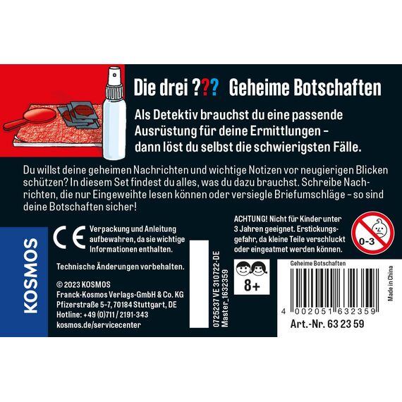 Kosmos Die DREI ??? Geheime Botschaften, Schütze geheime Informationen, Nachrichten verschlüsseln und versiegeln, Detektiv Spielzeug Set für Kinder ab 8 Jahre, in praktischer Metall-Box