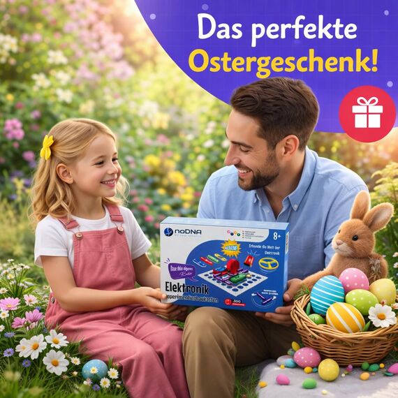 noDNA Elektronik Baukasten Kinder Elektro Experimentierkasten ab 8 Jahre - 300 Experimente für Kinder ab 8, Elektrobaukasten Elektronik Bausatz + Lernquiz & bebildeter Anleitung Ostergeschenke Kind
